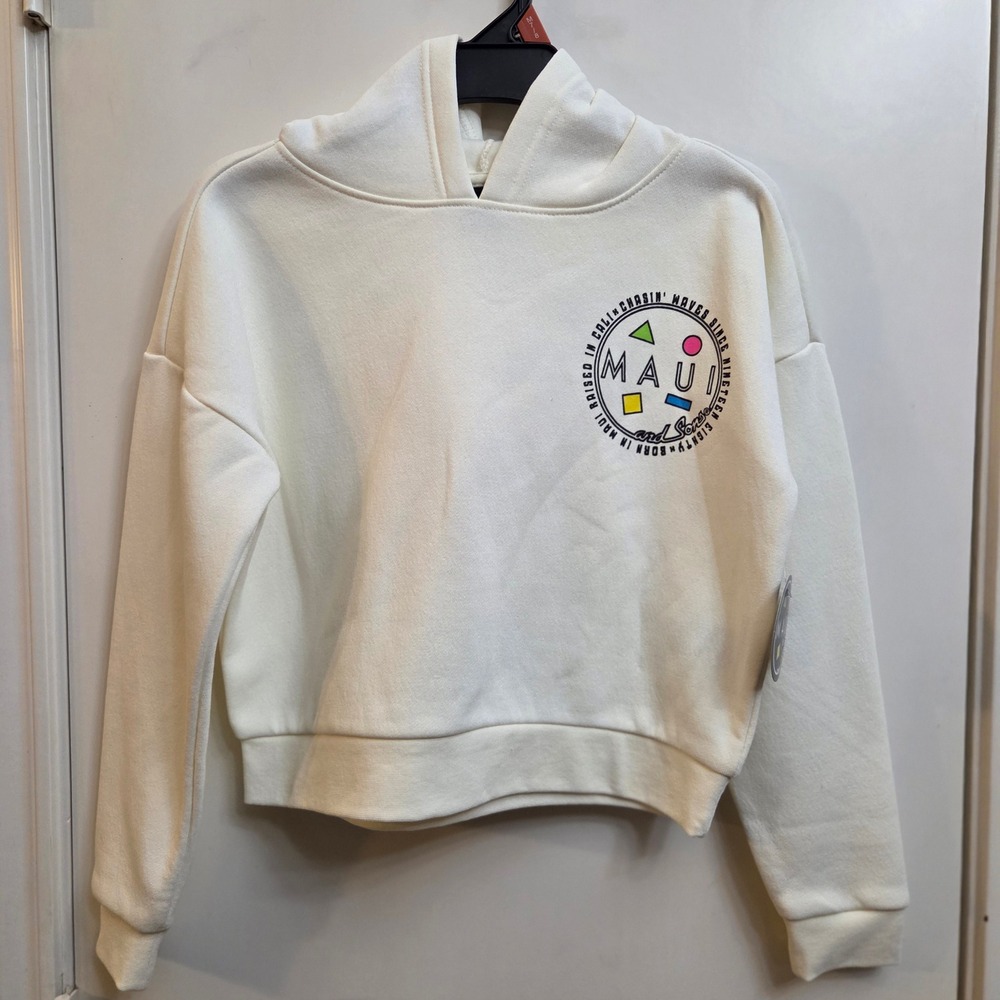 Maui and Sons Kids Off-White Graphic Hoodie Sweatshirt Medium 7/8 NWT